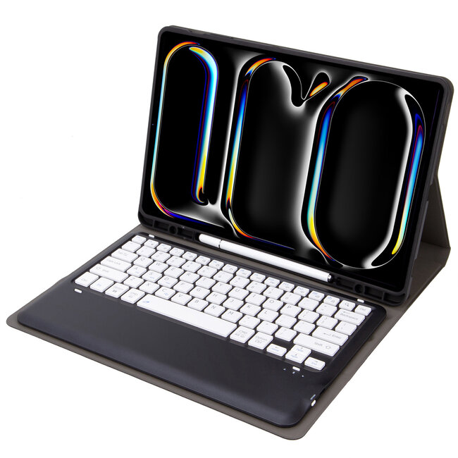 Case2go - Bluetooth Toetsenbord hoes geschikt voor Apple iPad Pro 13 (2025/2024) - QWERTY - Auto Wake/Sleep functie - Met Pencil Houder - Zwart/Wit