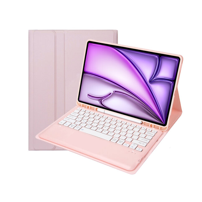 Case2go - Bluetooth Toetsenbord hoes geschikt voor Apple iPad Air 13 (2024/2025) / Apple iPad Pro 12.9 (2018/2020/2021/2022) - QWERTY - Auto Wake/Sleep functie - Met Pencil Houder - Roze