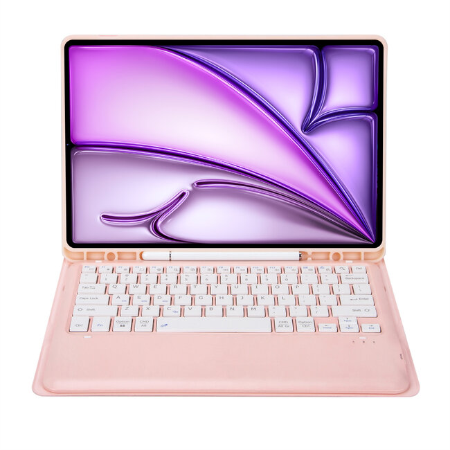 Case2go - Bluetooth Toetsenbord hoes geschikt voor Apple iPad Air 13 (2024/2025) / Apple iPad Pro 12.9 (2018/2020/2021/2022) - QWERTY - Auto Wake/Sleep functie - Met Pencil Houder - Roze