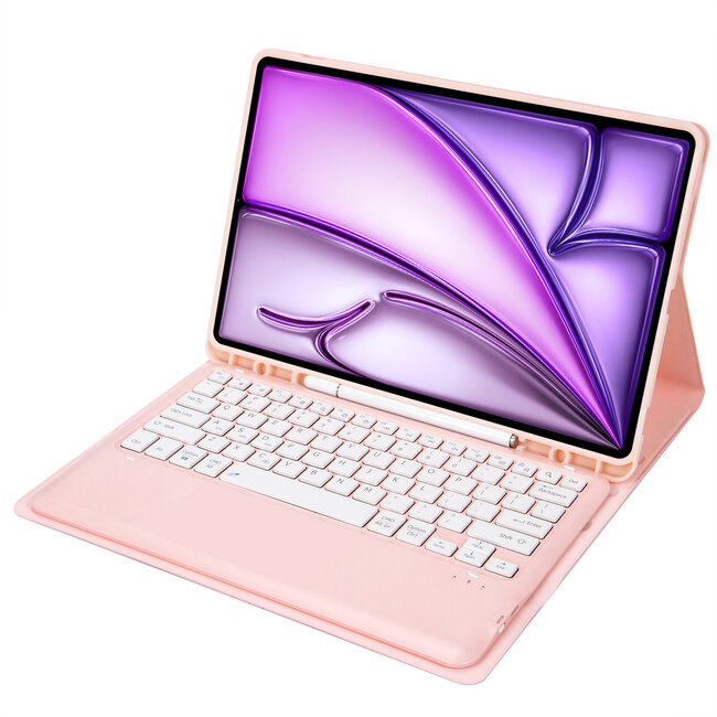 Case2go - Bluetooth Toetsenbord hoes geschikt voor Apple iPad Air 13 (2024/2025) / Apple iPad Pro 12.9 (2018/2020/2021/2022) - QWERTY - Auto Wake/Sleep functie - Met Pencil Houder - Roze
