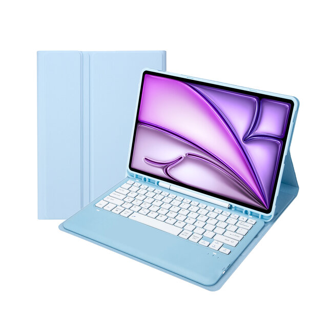 Case2go - Bluetooth Toetsenbord hoes geschikt voor Apple iPad Air 13 (2024/2025) / Apple iPad Pro 12.9 (2018/2020/2021/2022) - QWERTY - Auto Wake/Sleep functie - Met Pencil Houder - Licht Blauw