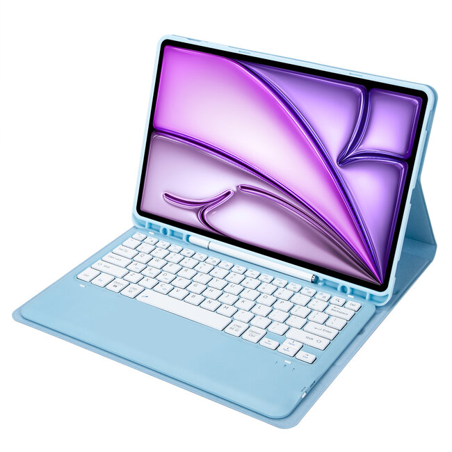 Case2go - Bluetooth Toetsenbord hoes geschikt voor Apple iPad Air 13 (2024/2025) / Apple iPad Pro 12.9 (2018/2020/2021/2022) - QWERTY - Auto Wake/Sleep functie - Met Pencil Houder - Licht Blauw