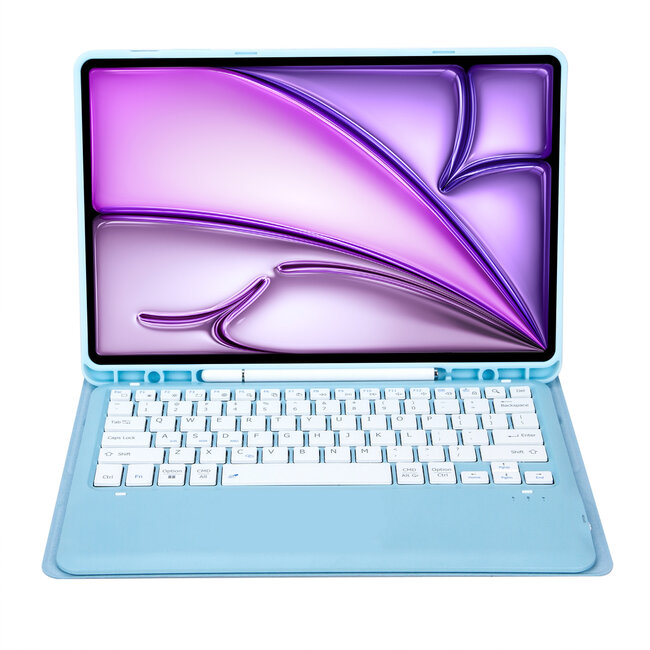 Case2go - Bluetooth Toetsenbord hoes geschikt voor Apple iPad Air 13 (2024/2025) / Apple iPad Pro 12.9 (2018/2020/2021/2022) - QWERTY - Auto Wake/Sleep functie - Met Pencil Houder - Licht Blauw