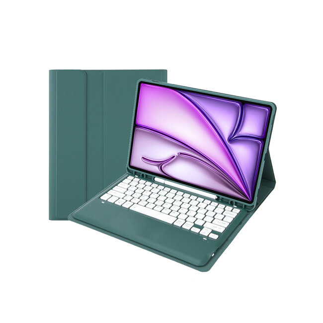 Case2go - Bluetooth Toetsenbord hoes geschikt voor Apple iPad Air 13 (2024/2025) / Apple iPad Pro 12.9 (2018/2020/2021/2022) - QWERTY - Auto Wake/Sleep functie - Met Pencil Houder - Donker Groen