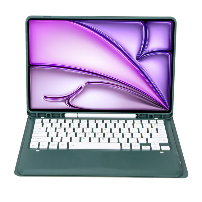 Case2go - Bluetooth Toetsenbord hoes geschikt voor Apple iPad Air 13 (2024/2025) / Apple iPad Pro 12.9 (2018/2020/2021/2022) - QWERTY - Auto Wake/Sleep functie - Met Pencil Houder - Donker Groen