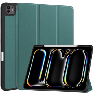 Case2go Hoes geschikt voor iPad Pro 13 (2025/2024) - 13 Inch - Tri-Fold Book Case met Stylus Pen houder - TPU - Donkergroen