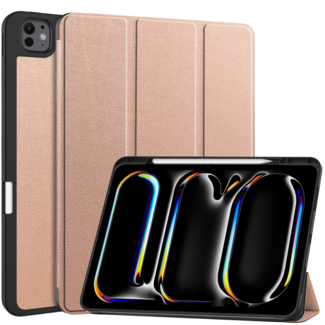 Case2go Hoes geschikt voor iPad Pro 13 (2025/2024) - 13 Inch - Tri-Fold Book Case met Stylus Pen houder - TPU - Rosegoud