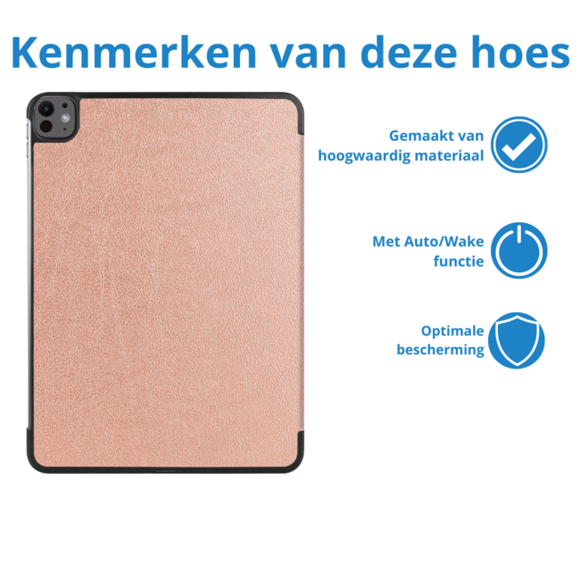 Hoes geschikt voor iPad Pro 13 (2025/2024) - 13 Inch - Tri-Fold Book Case met Stylus Pen houder - TPU - Rosegoud