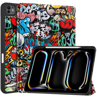 Case2go Hoes geschikt voor iPad Pro 13 (2025/2024) - 13 Inch - Tri-Fold Book Case met Stylus Pen houder - TPU - Graffiti