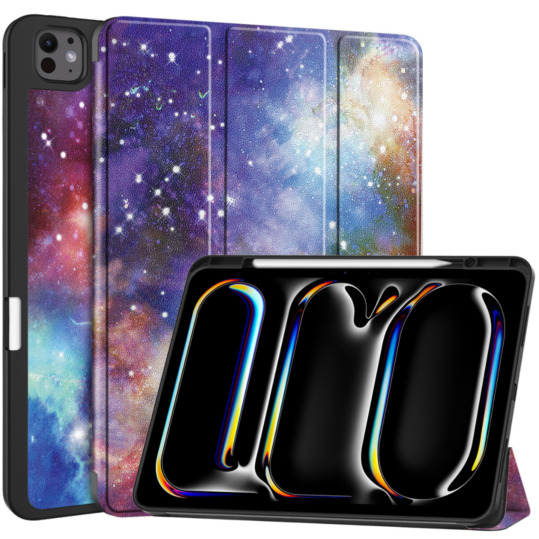 Hoes geschikt voor iPad Pro 13 (2024) - 13 Inch - Tri-Fold Book Case met Stylus Pen houder - TPU - Galaxy afbeelding
