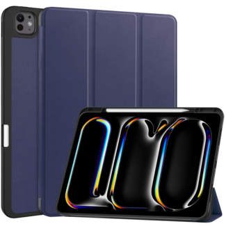 Case2go Hoes geschikt voor iPad Pro 13 (2025/2024) - 13 Inch - Tri-Fold Book Case met Stylus Pen houder - TPU - Donkerblauw