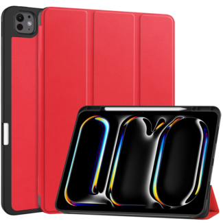 Case2go Hoes geschikt voor iPad Pro 13 (2025/2024) - 13 Inch - Tri-Fold Book Case met Stylus Pen houder - TPU - Rood