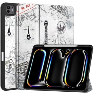 Case2go Hoes geschikt voor iPad Pro 13 (2025/2024) - 13 Inch - Tri-Fold Book Case met Stylus Pen houder - TPU - Eiffeltoren