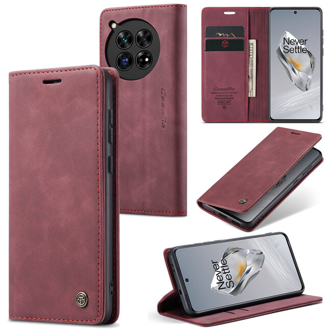 CaseMe - Telefoonhoesje geschikt voor OnePlus 12 - Wallet Book Case - Met Magnetische Sluiting - Rood