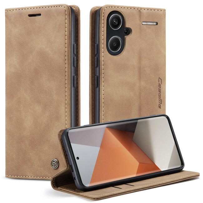 CaseMe - Telefoonhoesje geschikt voor Xiaomi Redmi Note 13 Pro Plus 5G - Wallet Book Case - Met Magnetische Sluiting - Licht Bruin