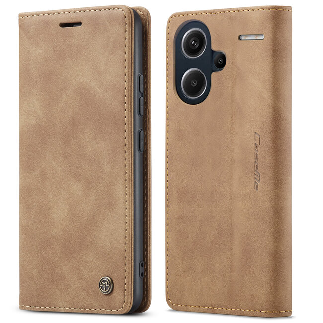 CaseMe - Telefoonhoesje geschikt voor Xiaomi Redmi Note 13 Pro Plus 5G - Wallet Book Case - Met Magnetische Sluiting - Licht Bruin