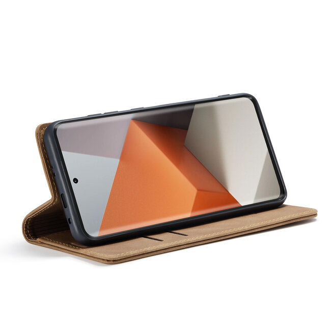 CaseMe - Telefoonhoesje geschikt voor Xiaomi Redmi Note 13 Pro Plus 5G - Wallet Book Case - Met Magnetische Sluiting - Licht Bruin
