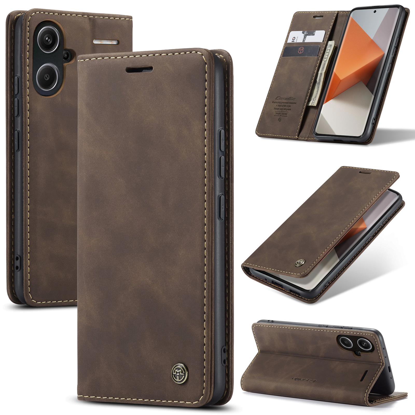 CaseMe - Telefoonhoesje geschikt voor Xiaomi Redmi Note 13 Pro Plus 5G - Wallet Book Case - Met Magnetische Sluiting - Donker Bruin afbeelding