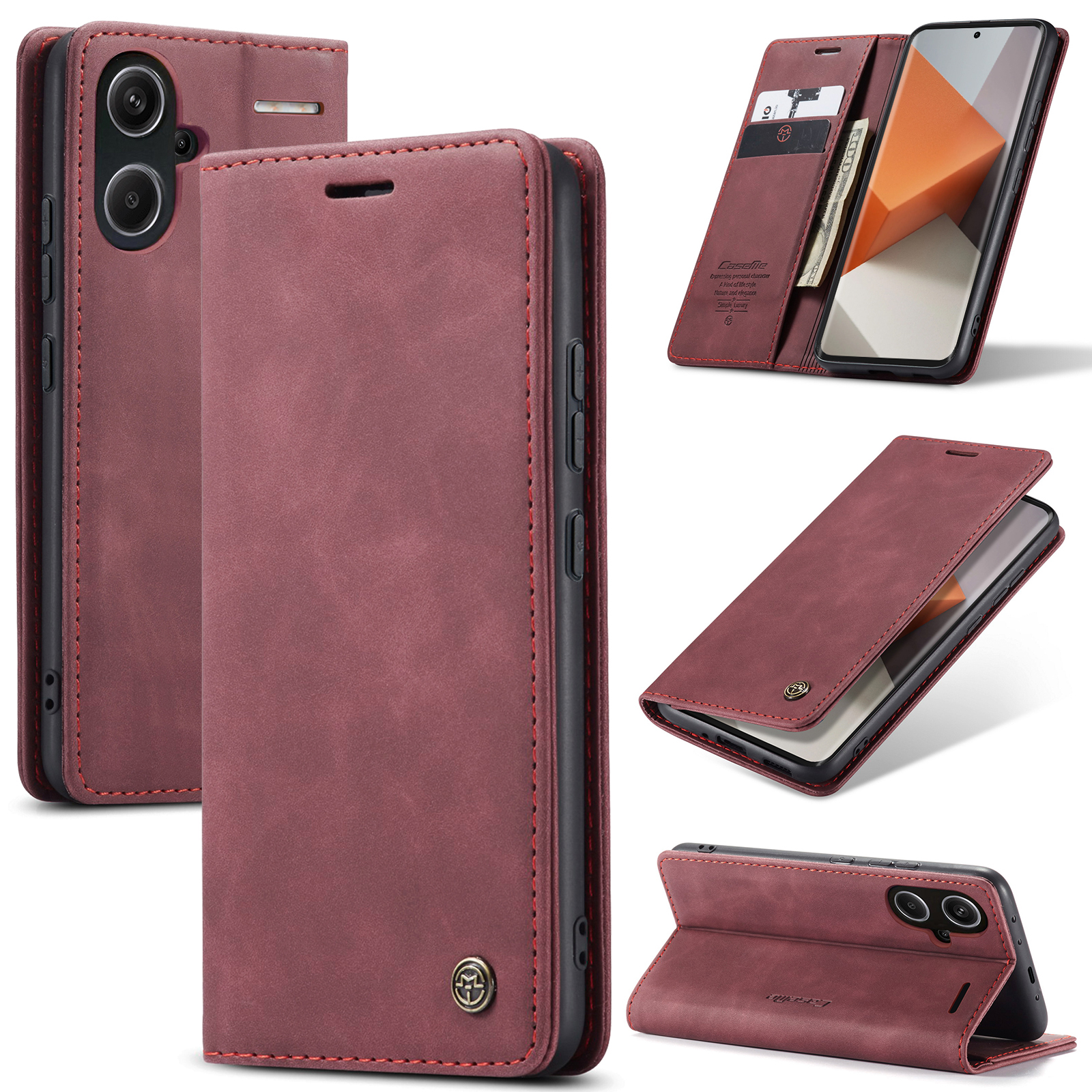 CaseMe - Telefoonhoesje geschikt voor Xiaomi Redmi Note 13 Pro Plus 5G - Wallet Book Case - Met Magnetische Sluiting - Rood afbeelding