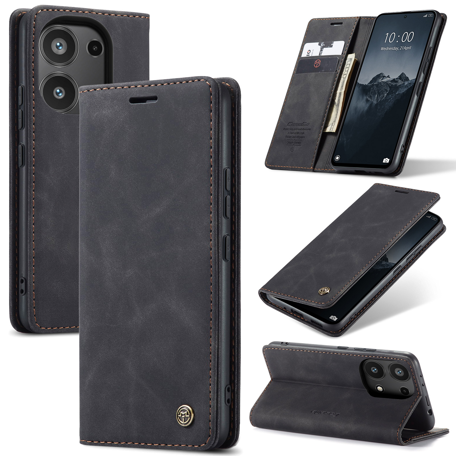 CaseMe - Telefoonhoesje geschikt voor Xiaomi Redmi Note 13 Pro 5G - Wallet Book Case - Met Magnetische Sluiting - Zwart afbeelding