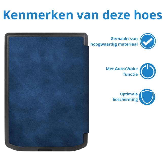 Case2go - E-reader Hoes geschikt voor PocketBook Verse / Verse Pro / Verse Pro Color - Sleepcover - Auto/Wake functie - Magnetische sluiting - Donker Blauw