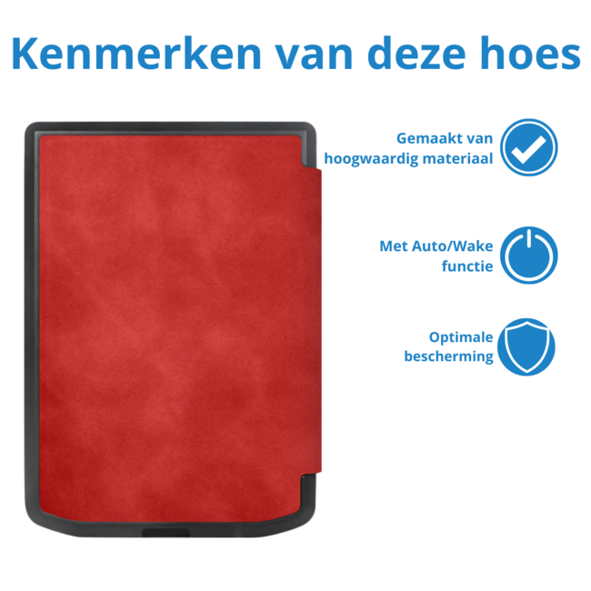 Case2go - E-reader Hoes geschikt voor PocketBook Verse / Verse Pro / Verse Pro Color - Sleepcover - Auto/Wake functie - Magnetische sluiting - Rood