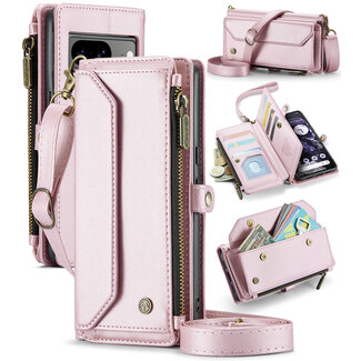 CaseMe CaseMe - Telefoonhoesje geschikt voor Google Pixel 8 - Wallet Book Case met Schouder Strap - Licht Roze