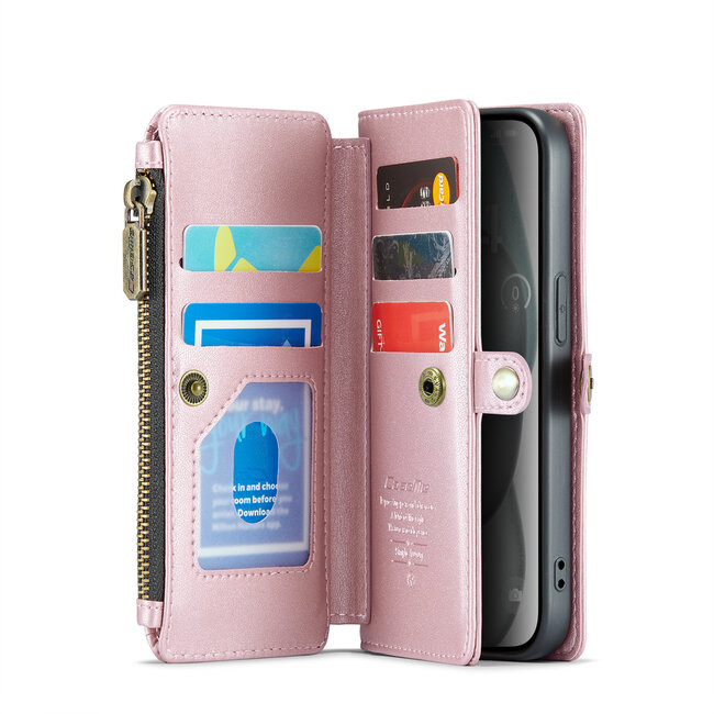 CaseMe - Telefoonhoesje geschikt voor Apple iPhone 15 Plus - Wallet Book Case met Schouder Strap - Licht Roze