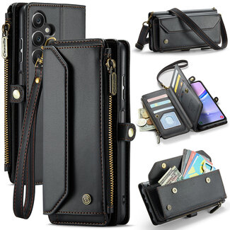 CaseMe CaseMe - Telefoonhoesje geschikt voor Samsung Galaxy A15 - Wallet Book Case met Schouder Strap - Zwart