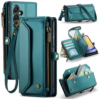 CaseMe CaseMe - Telefoonhoesje geschikt voor Samsung Galaxy A25 - Wallet Book Case met Schouder Strap - Donker Groen