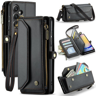 CaseMe CaseMe - Telefoonhoesje geschikt voor Samsung Galaxy A25 - Wallet Book Case met Schouder Strap - Zwart