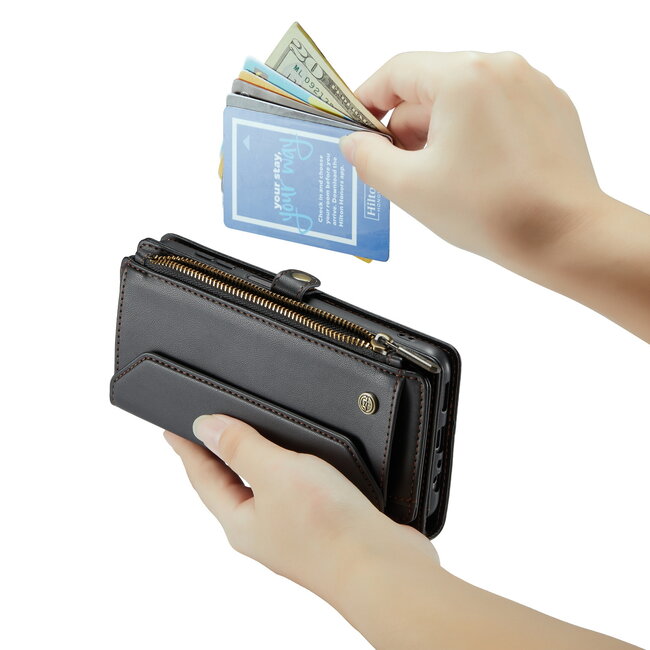 CaseMe - Telefoonhoesje geschikt voor Samsung Galaxy A25 - Wallet Book Case met Schouder Strap - Zwart