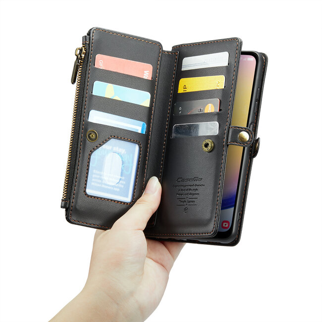 CaseMe - Telefoonhoesje geschikt voor Samsung Galaxy A25 - Wallet Book Case met Schouder Strap - Zwart