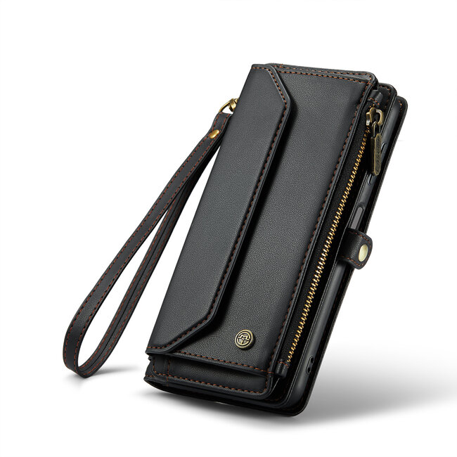 CaseMe - Telefoonhoesje geschikt voor Samsung Galaxy A25 - Wallet Book Case met Schouder Strap - Zwart