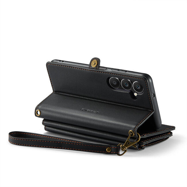 CaseMe - Telefoonhoesje geschikt voor Samsung Galaxy A25 - Wallet Book Case met Schouder Strap - Zwart