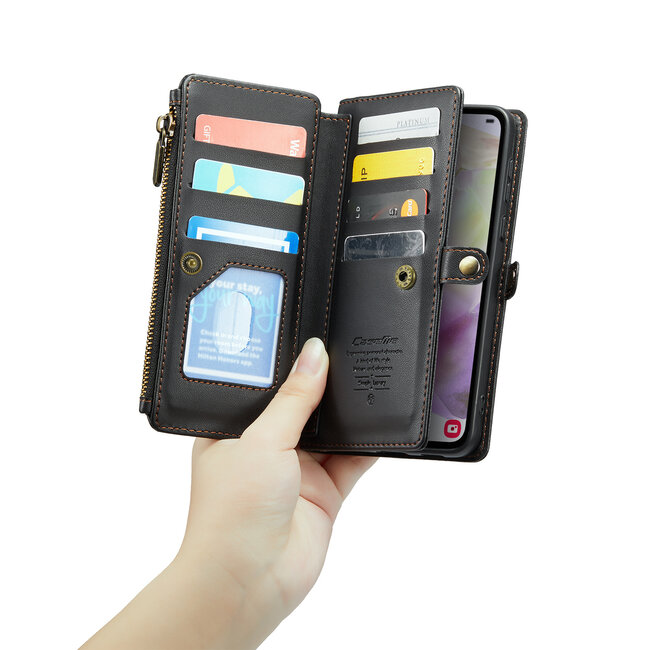 CaseMe - Telefoonhoesje geschikt voor Samsung Galaxy A35 - Wallet Book Case met Schouder Strap - Zwart