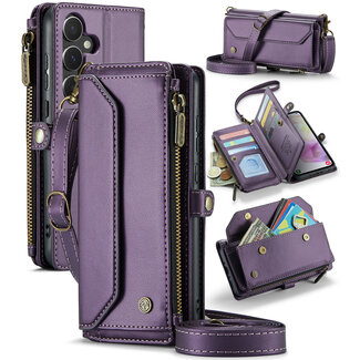 CaseMe CaseMe - Telefoonhoesje geschikt voor Samsung Galaxy A35 - Wallet Book Case met Schouder Strap - Paars