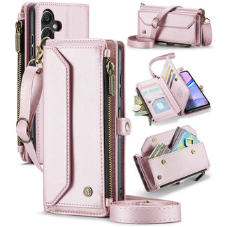 CaseMe CaseMe - Telefoonhoesje geschikt voor Samsung Galaxy A15 - Wallet Book Case met Schouder Strap - Licht Roze