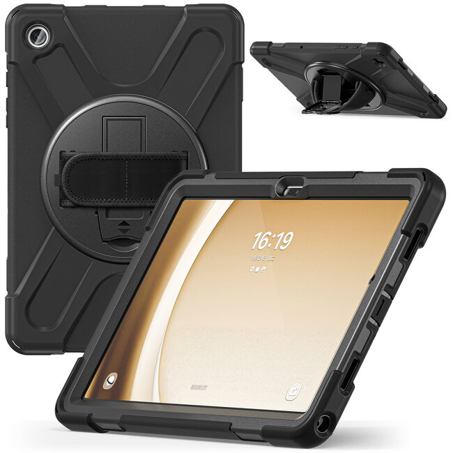 Case2Go- Tablet Hoes geschikt voor Samsung Galaxy Tab A9 Plus (2023) - Hand Strap Heavy Armor Case - Zwart