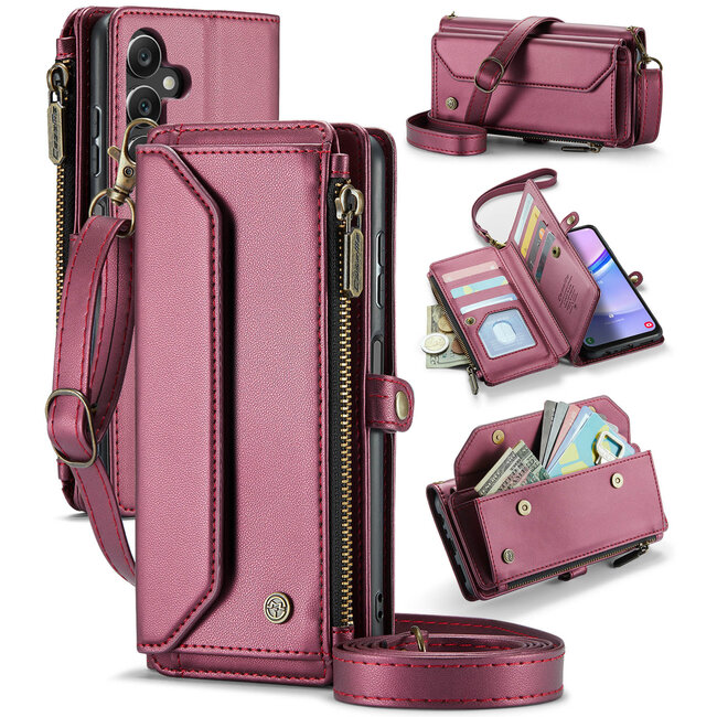 CaseMe - Telefoonhoesje geschikt voor Samsung Galaxy  A15 - Wallet Book Case met Schouder Strap - Rood