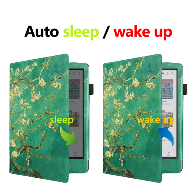 Case2go - E-reader hoes geschikt voor Kobo Clara Colour/ BW - Sleepcover - Auto/Wake functie - Met handstrap - Witte Bloesem