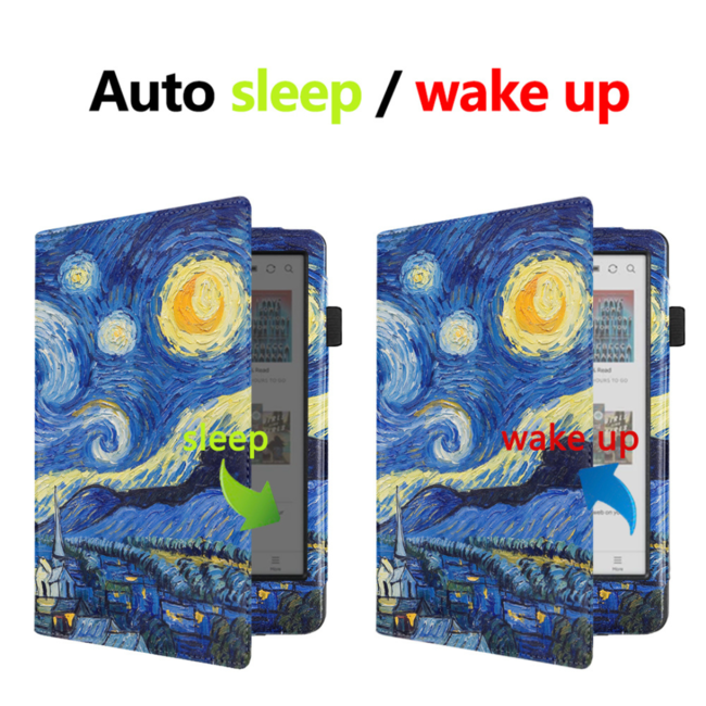 Case2go - E-reader hoes geschikt voor Kobo Clara Colour/ BW - Sleepcover - Auto/Wake functie - Met handstrap - Sterrenhemel