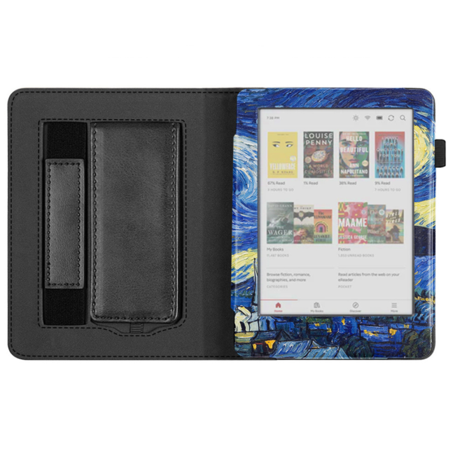 Case2go - E-reader hoes geschikt voor Kobo Clara Colour/ BW - Sleepcover - Auto/Wake functie - Met handstrap - Sterrenhemel