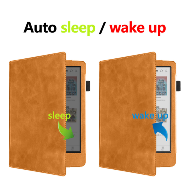 Case2go - E-reader hoes geschikt voor Kobo Clara Colour/ BW - Sleepcover - Auto/Wake functie - Met handstrap - Bruin