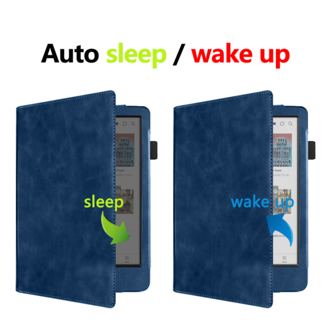 Case2go - E-reader hoes geschikt voor Kobo Clara Colour/ BW - Sleepcover - Auto/Wake functie - Met handstrap - Donker Blauw