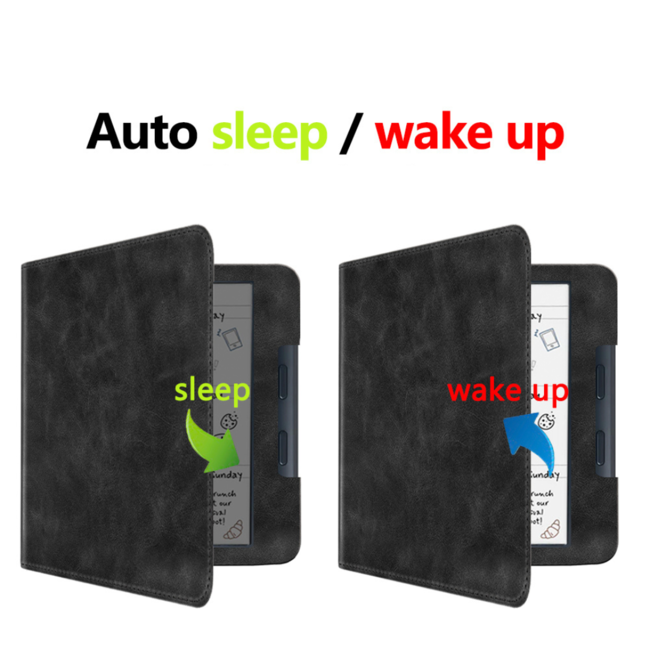 Case2go - E-reader hoes geschikt voor Kobo Libra Colour - Sleepcover - Auto/Wake functie - Met handstrap - Zwart