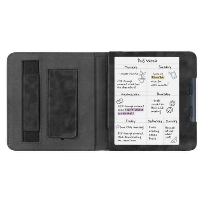 Case2go - E-reader hoes geschikt voor Kobo Libra Colour - Sleepcover - Auto/Wake functie - Met handstrap - Zwart