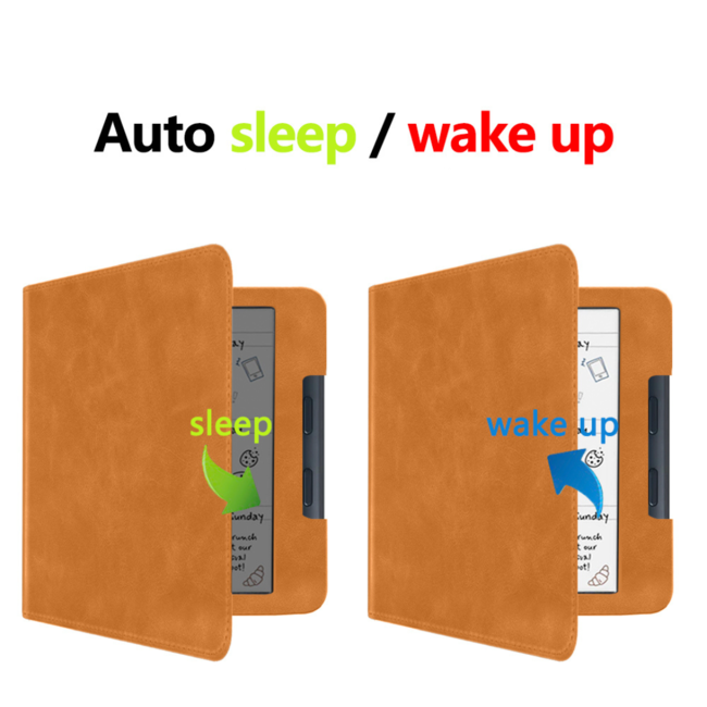 Case2go - E-reader hoes geschikt voor Kobo Libra Colour - Sleepcover - Auto/Wake functie - Met handstrap - Bruin