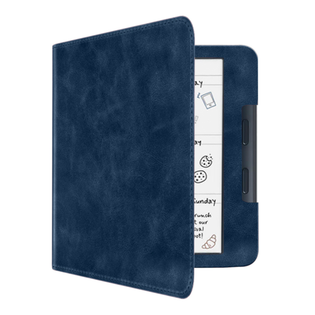 Case2go - E-reader hoes geschikt voor Kobo Libra Colour - Sleepcover - Auto/Wake functie - Met handstrap - Donker Blauw