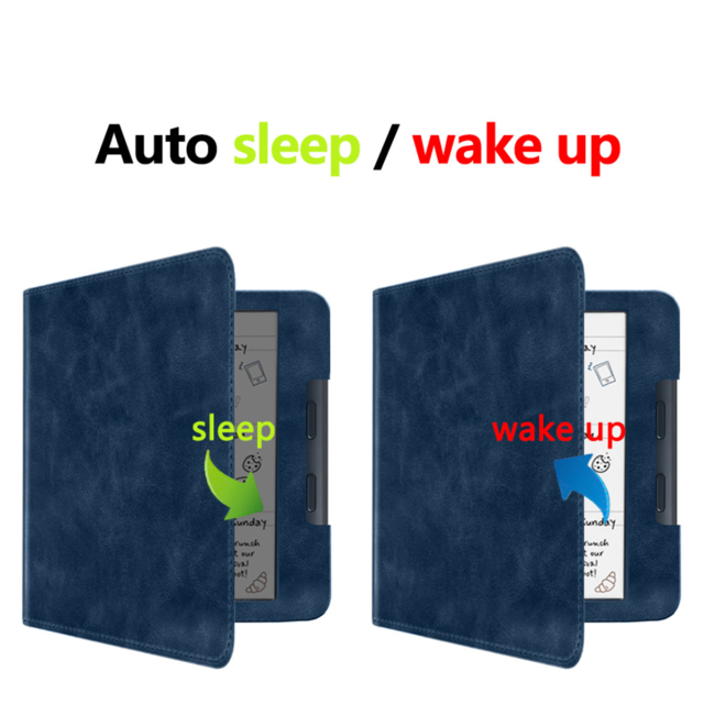 Case2go - E-reader hoes geschikt voor Kobo Libra Colour - Sleepcover - Auto/Wake functie - Met handstrap - Donker Blauw